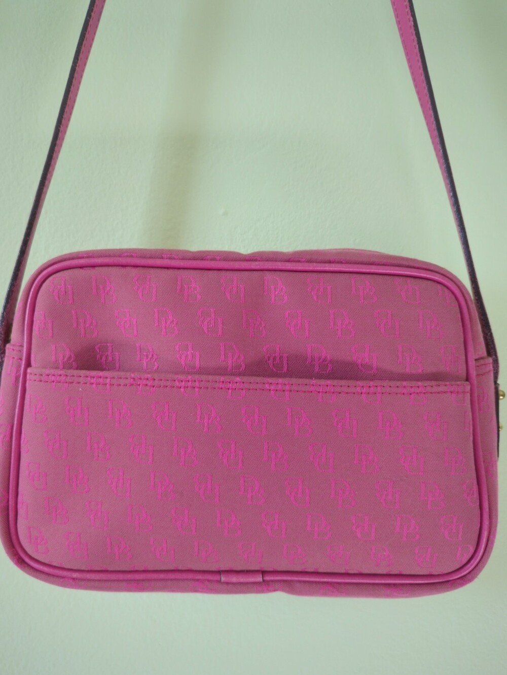 Vintage Y2K Dooney & Bourke Mini Shoulder Bag Canvas Monogram Print Hot Pink